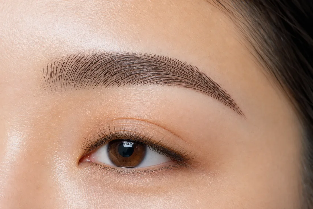 Close-up of hairstroke eyebrow detail.